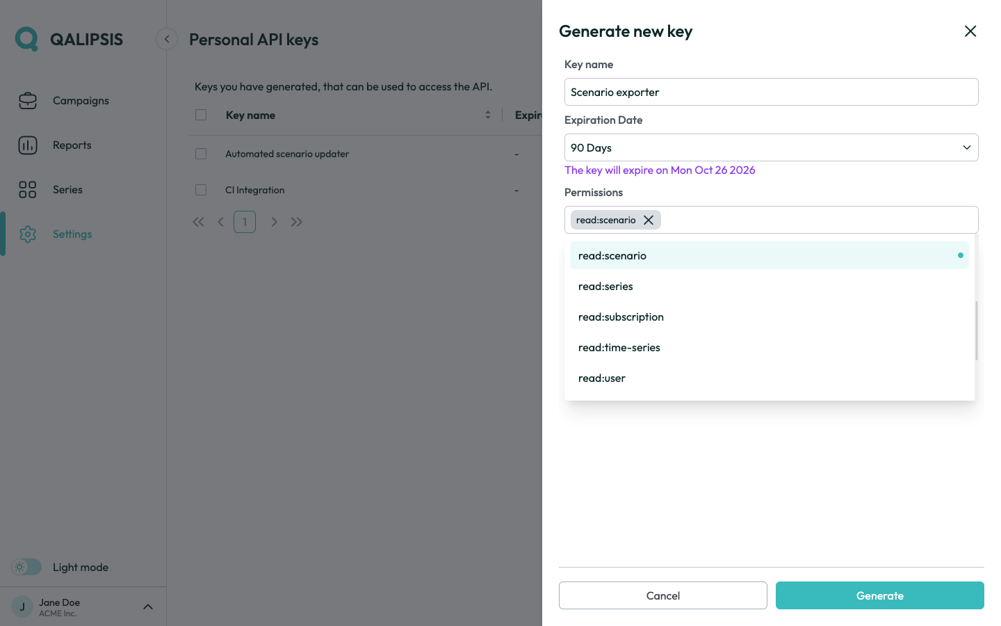 Creating an API key